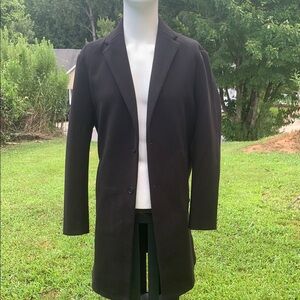 Men’s black long coat # Truth by Theory Black  Coat Timeless Tailored Elegance